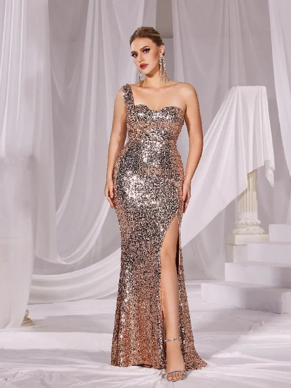 One Shoulder Split Mermaid Hem Party Dress Tunics Fashionable trendy