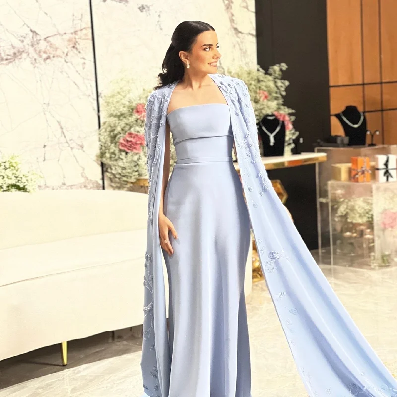 Elegant Blue Mermaid Evening Dress with Cape Sleeves SS407 Tunics Top rated