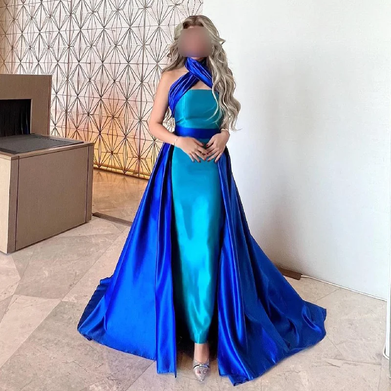 Royal Blue Criss Cross Halter Evening Dress with Overskirt SF012 Turtleneck Warm Winter Royal Blue Criss Cross Halter Evening Dress with Overskirt SF012 Turtleneck Warm Winter