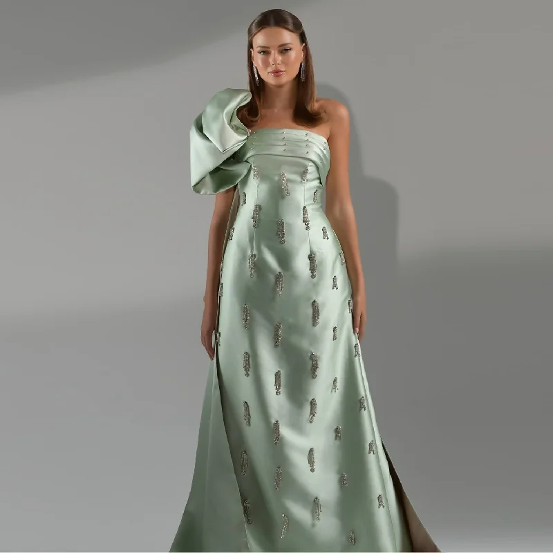Sage Green One-Shoulder Tassel Evening Dress with Cape SS368 Tunics Essential wardrobe Sage Green One-Shoulder Tassel Evening Dress with Cape SS368 Tunics Essential wardrobe