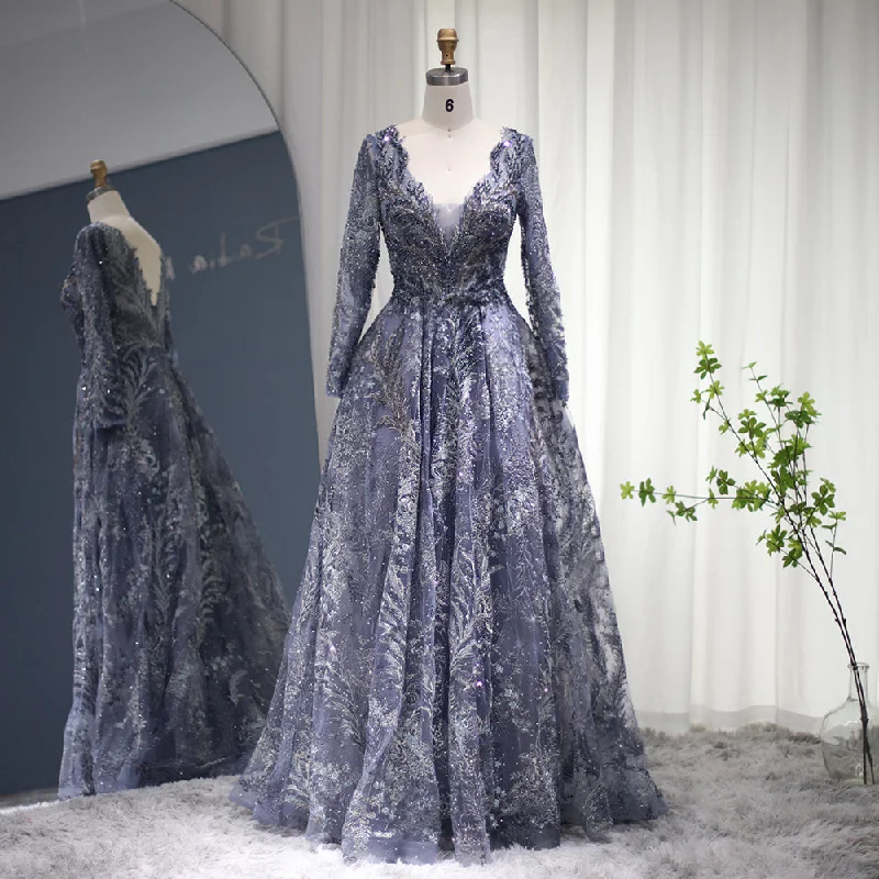 Luxury Crystal Long Sleeves V-Neck Evening Dresses SS050 Tunics Favorite customer