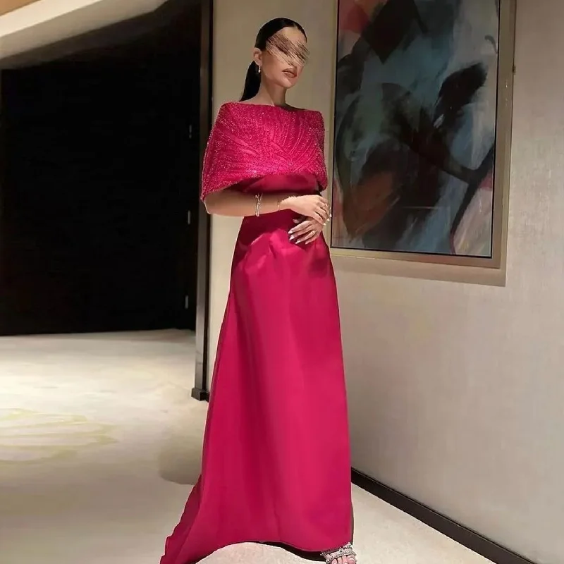 Elegant Off Shoulder Fuchsia Evening Dress with Cape SS482 Tunics Practical durable