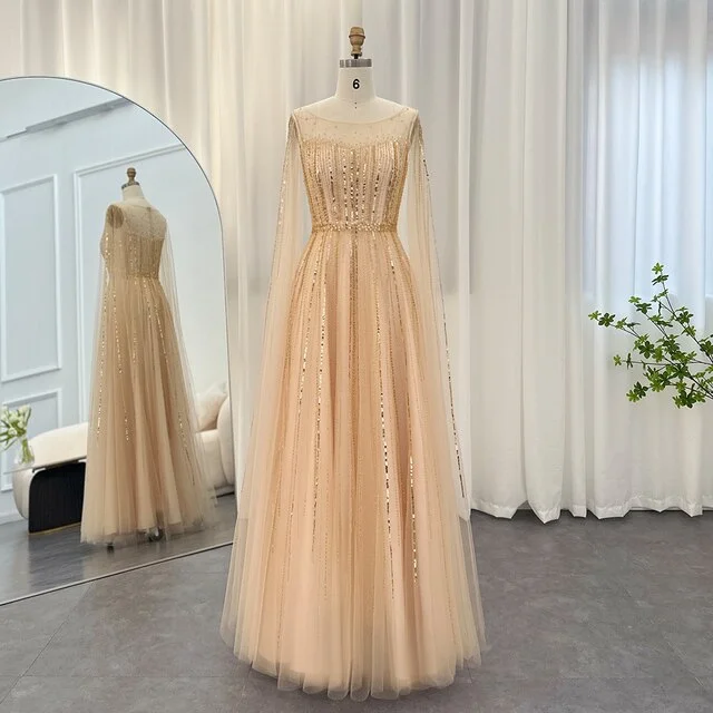 For Sale Elegant Gold Evening Dress with Cape Sleeves SS217 Turtleneck Neckline Stylish For Sale Elegant Gold Evening Dress with Cape Sleeves SS217 Turtleneck Neckline Stylish