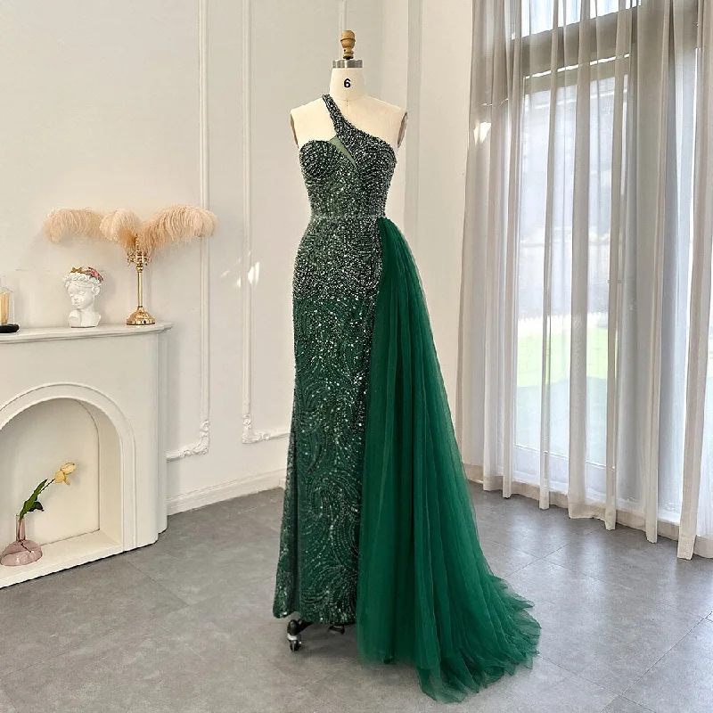 Emerald Green One Shoulder Slit Evening Dress with Overskirt SS102 Tunics Exclusive limited Emerald Green One Shoulder Slit Evening Dress with Overskirt SS102 Tunics Exclusive limited