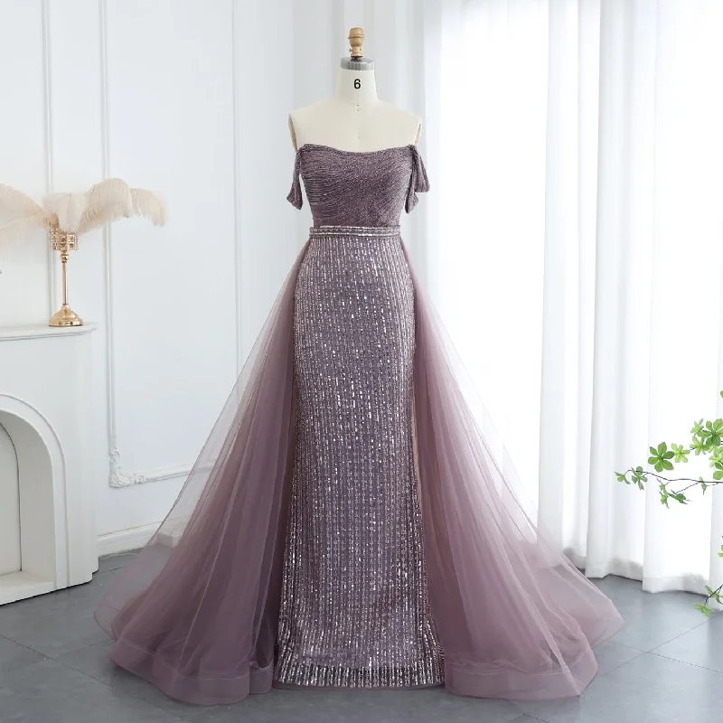 Luxury Beaded Purple Evening Dress with Overskirt SS137 Tunics Chinos classic