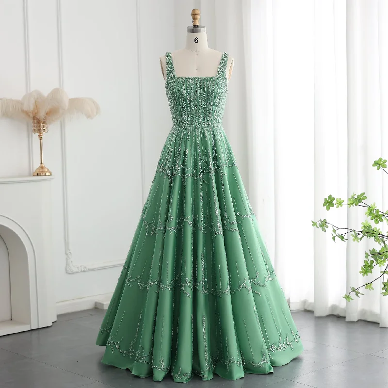 Luxury Beaded Green Spaghetti Evening Dresses SS225 Shift Classic Vintage