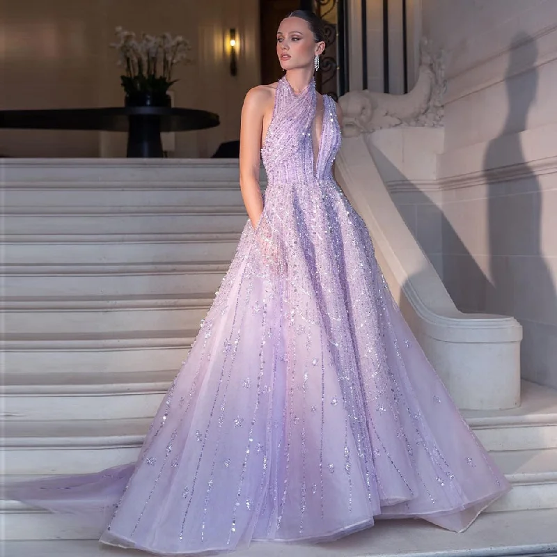 Luxury Beaded Lilac Halter One Shoulder Evening Dress SS329 Tunics Versatile stylish Luxury Beaded Lilac Halter One Shoulder Evening Dress SS329 Tunics Versatile stylish