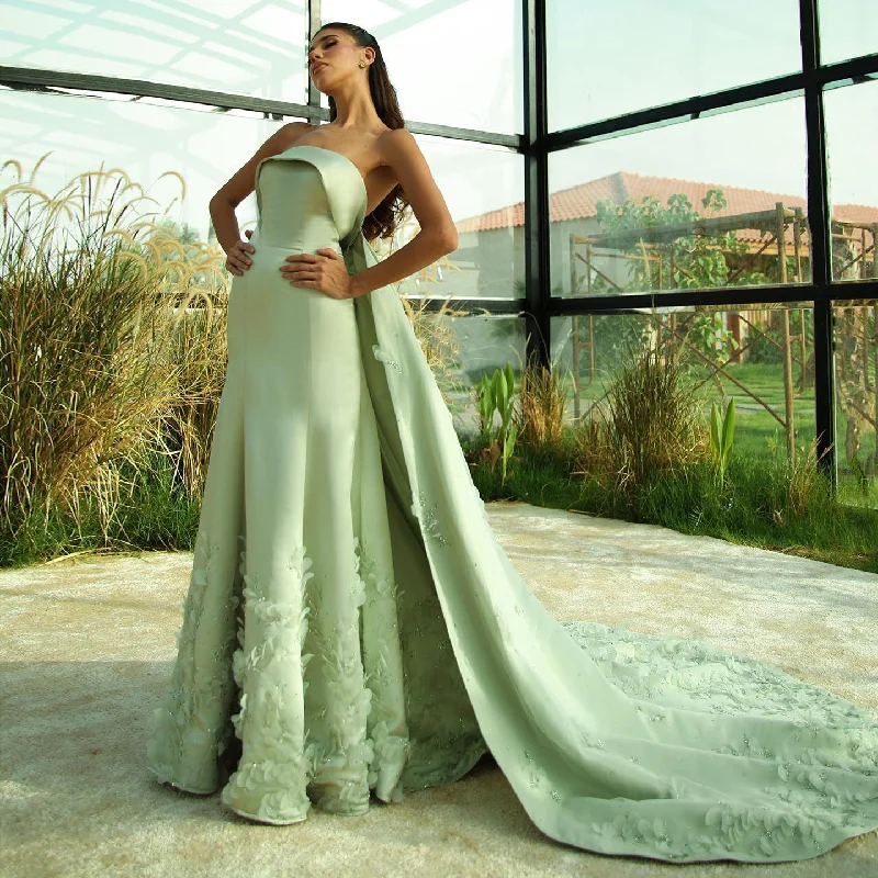 Luxury Crystal 3D Leaves Sage Green Evening Dress with Cape SS449 Tunics Essential wardrobe Luxury Crystal 3D Leaves Sage Green Evening Dress with Cape SS449 Tunics Essential wardrobe