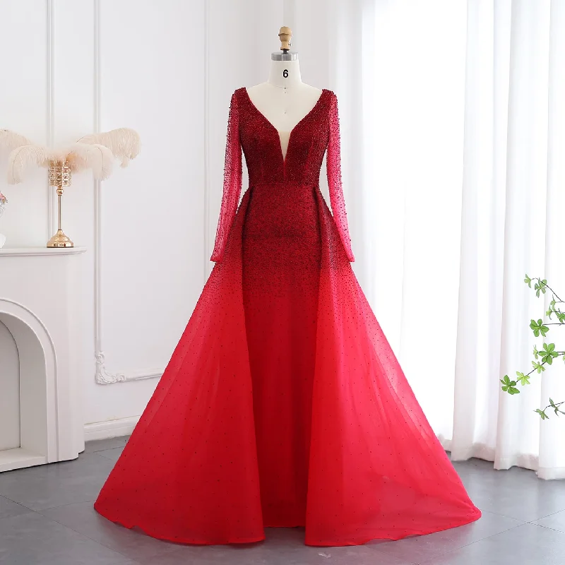 For Sale Burgundy Long Sleeves Evening Dress with Overskirt SS293 Tunics Seasonal trendy For Sale Burgundy Long Sleeves Evening Dress with Overskirt SS293 Tunics Seasonal trendy