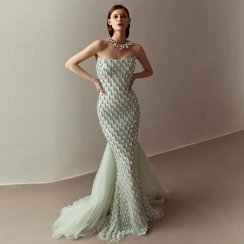 Luxury Crystal Pearls Sage Green Evening Dress with Cape SS431 Satin Halter Glamorous Luxury Crystal Pearls Sage Green Evening Dress with Cape SS431 Satin Halter Glamorous