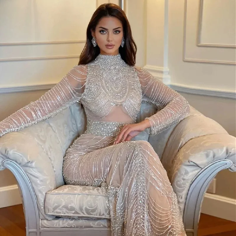 Luxury Crystal Tassel Long Sleeve Evening Dress RM152 Tunics Travel practical