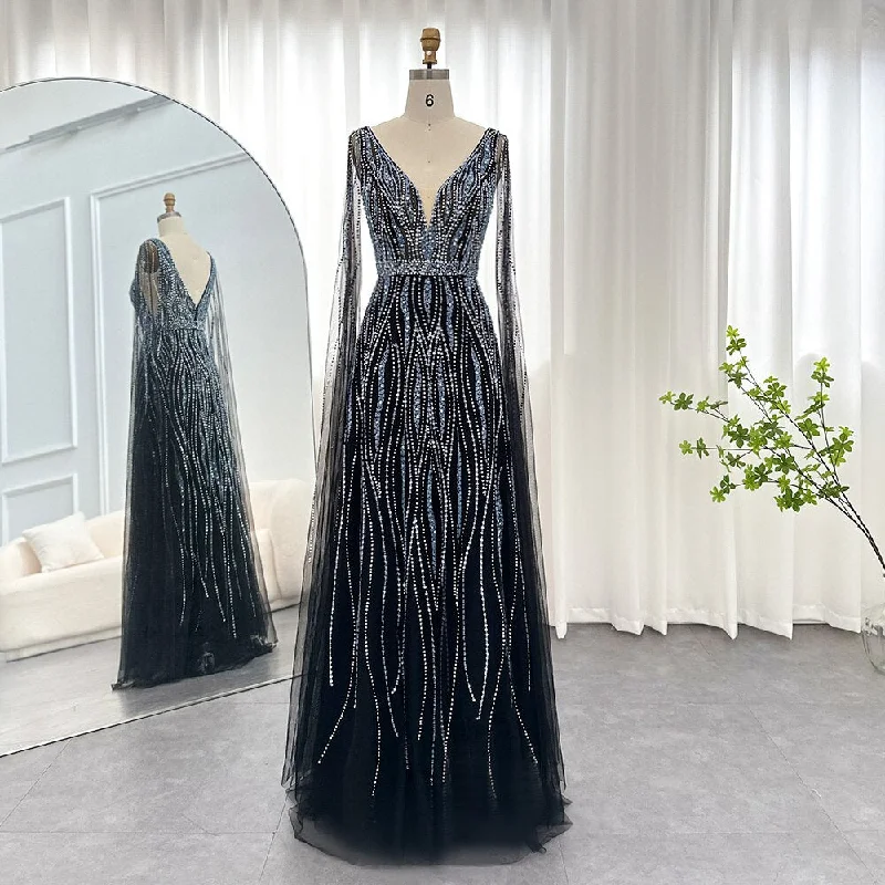 Luxury Black Evening Dress with Cape Sleeves SS198 Tunics Bestseller popular