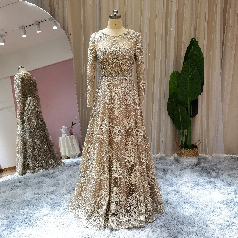 For Sale Champagne Lace Long Sleeves Evening Dress SS193 Tunics Travel practical