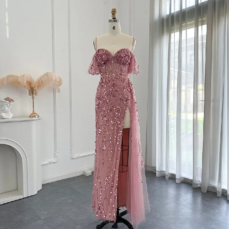 Luxury Pink Off Shoulder Evening Dress with Slit SS356 Tunics Luxurious premium
