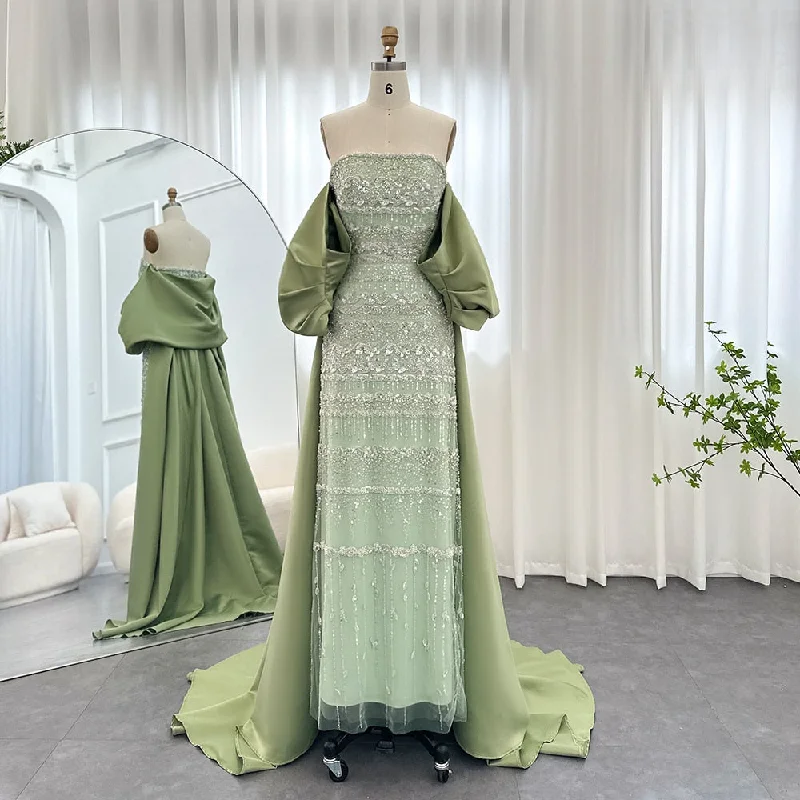 Luxury Sage Green Beaded Evening Dress with Cape SS238 Tunics Fleece cozy