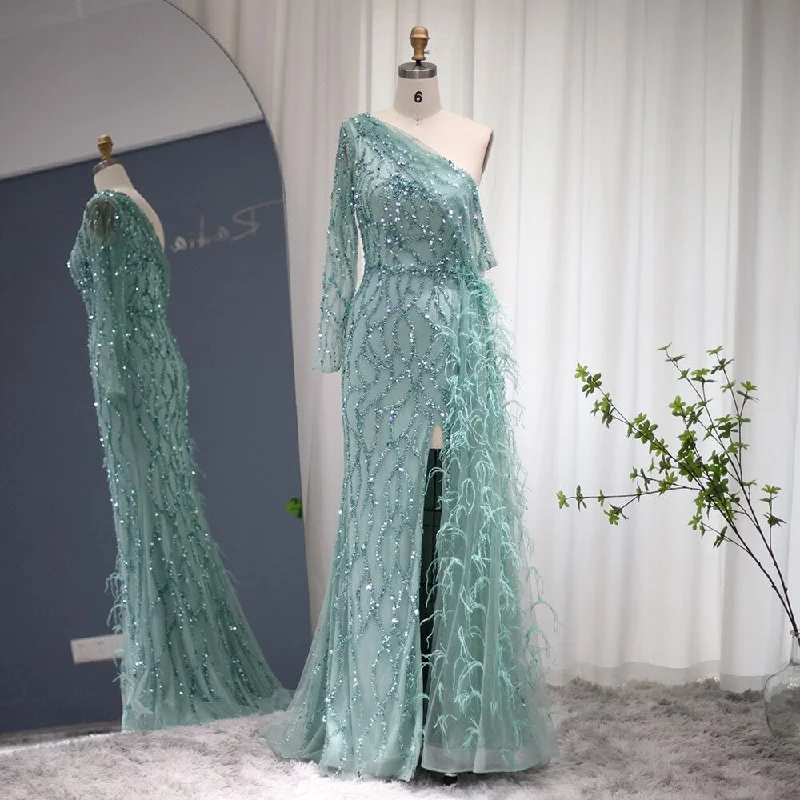For Sale Feathers Green Mermaid Evening Dress with Overskirt SS046 Tunics Mesh breathable For Sale Feathers Green Mermaid Evening Dress with Overskirt SS046 Tunics Mesh breathable