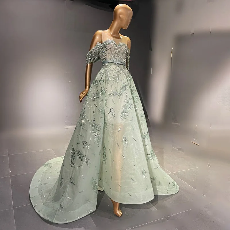 Luxury Sage Green Off Shoulder Evening Dress SS555 Tunics Versatile functional