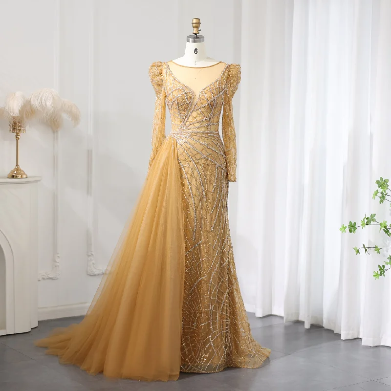 Luxury Gold Mermaid Evening Dresses with Overskirt SS048 Tunics Stylish elegant