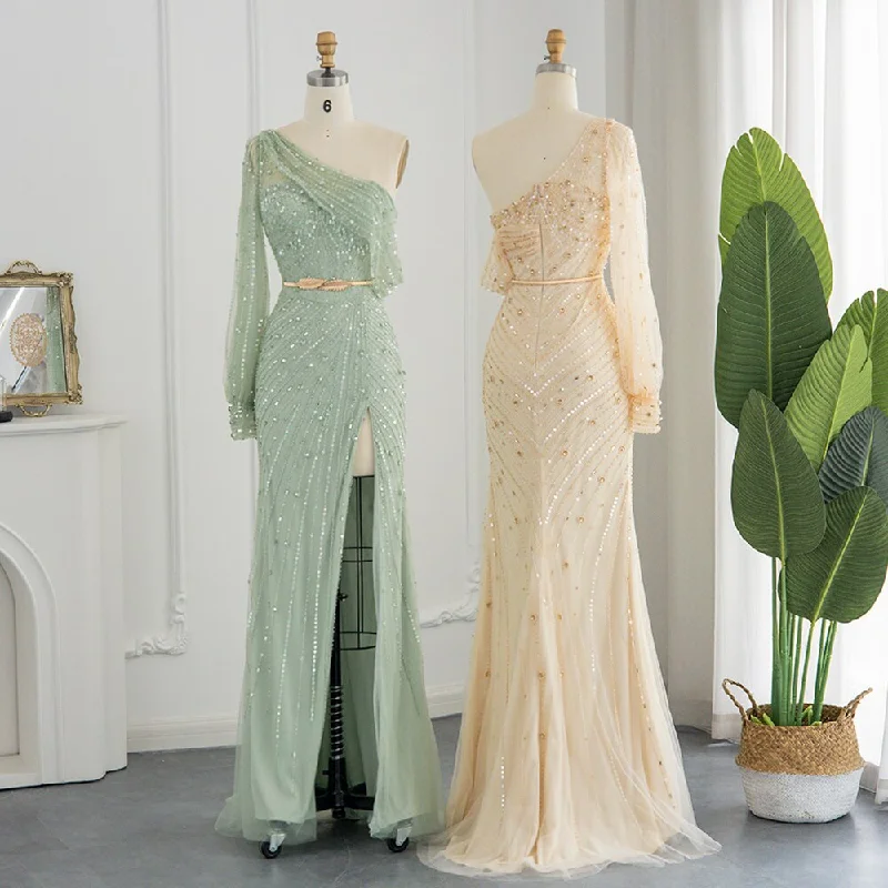 For Sale Green One Shoulder Mermaid Evening Dress SS267 Boat Neckline Classic