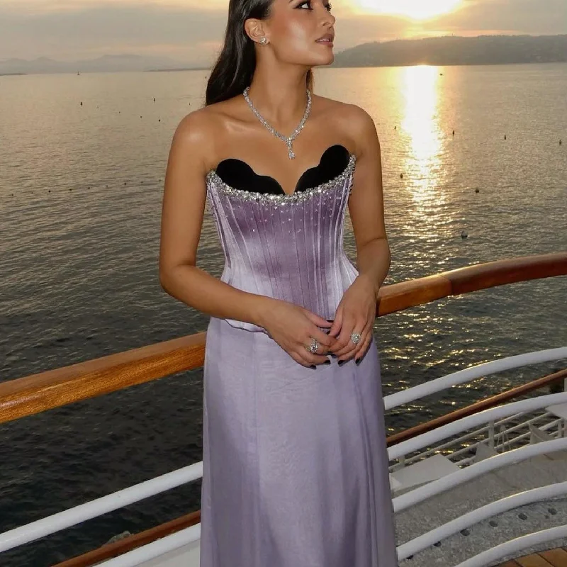 Luxury Lilac Two Pieces Strapless Evening Dress SS264 Tunics Summer linen