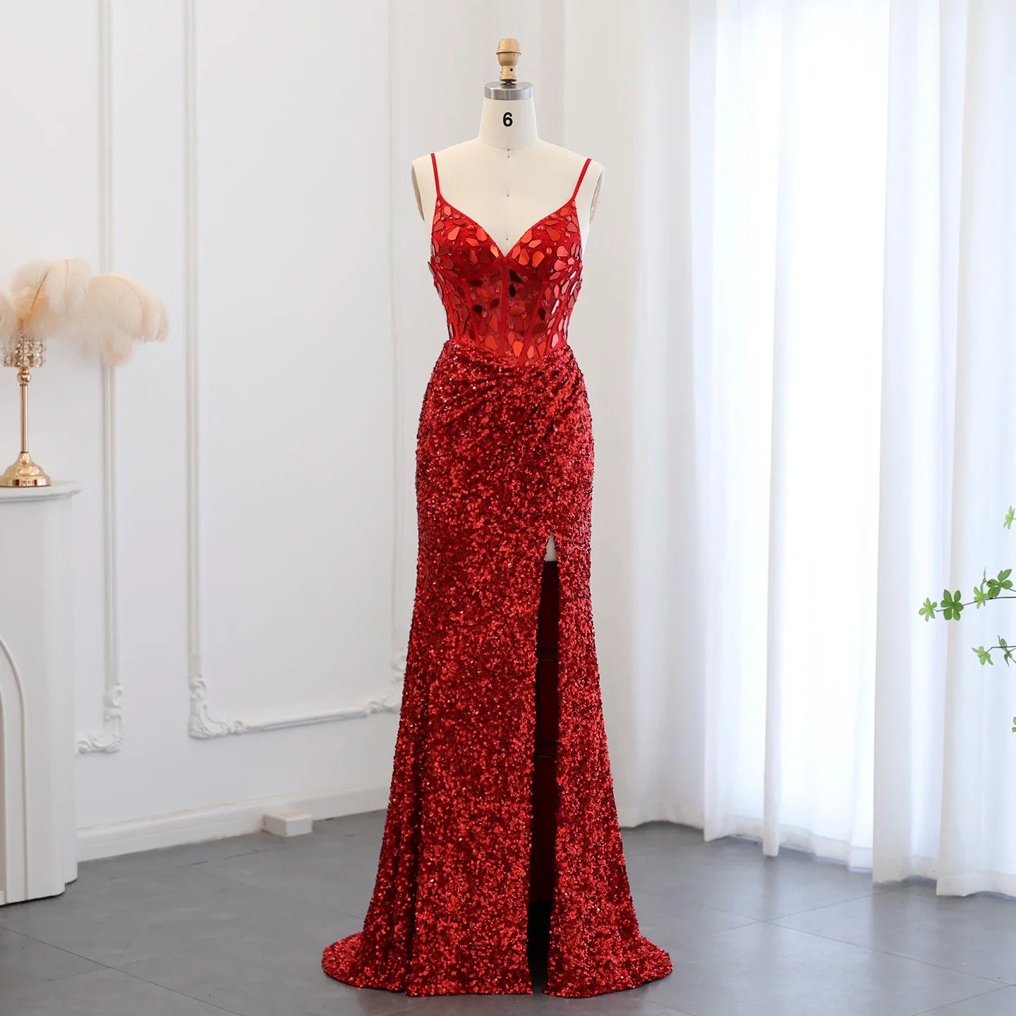 Sexy Spaghetti Burgundy Sequin Prom Evening Dress SS166 Tunics Satin smooth
