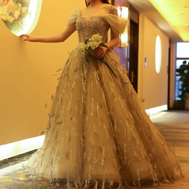 Sparkling Silver Tassel Ball Gown Evening Dress SS534 Crew Neckline Sporty