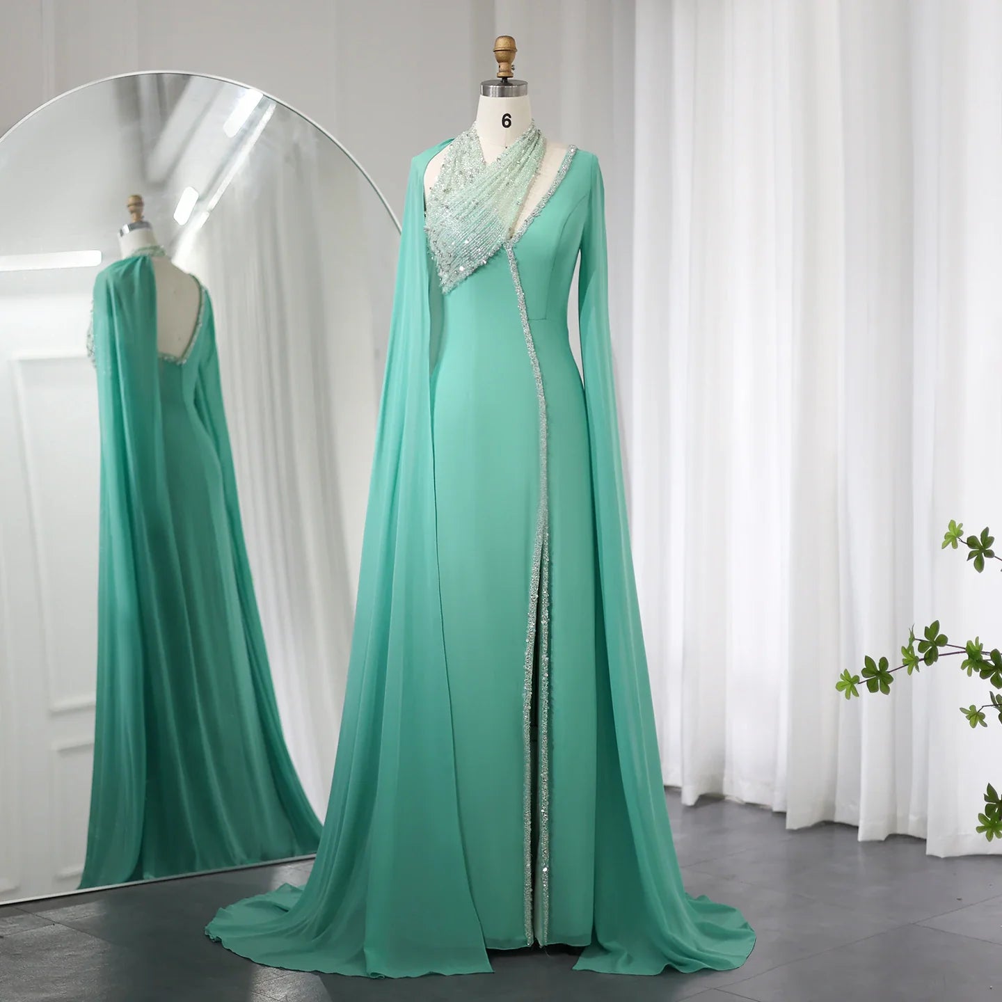 Luxury Green Halter Evening Dress with Cape Sleeves SS474 Mermaid Tail Wedding