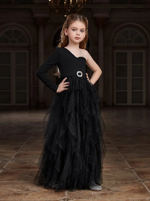 Tween Girls' Asymmetrical Neck Mesh Overlay Party Dress Tunics Cozy soft