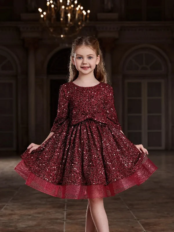 Tween Girls' Bow Detail 3/4 Sleeve Sequin Party Dress Lace Sexy Club