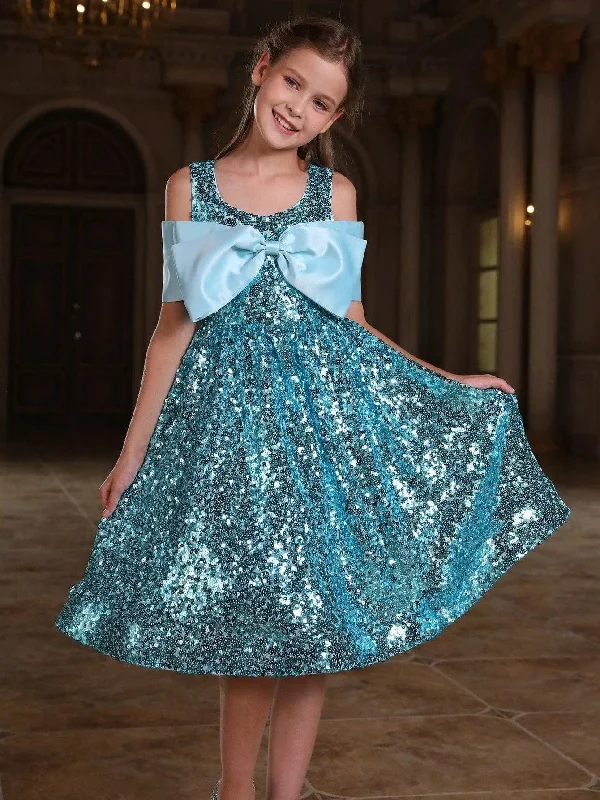Tween Girls' Bow Detail Sequin Party Dress Tunics Recommended stylist