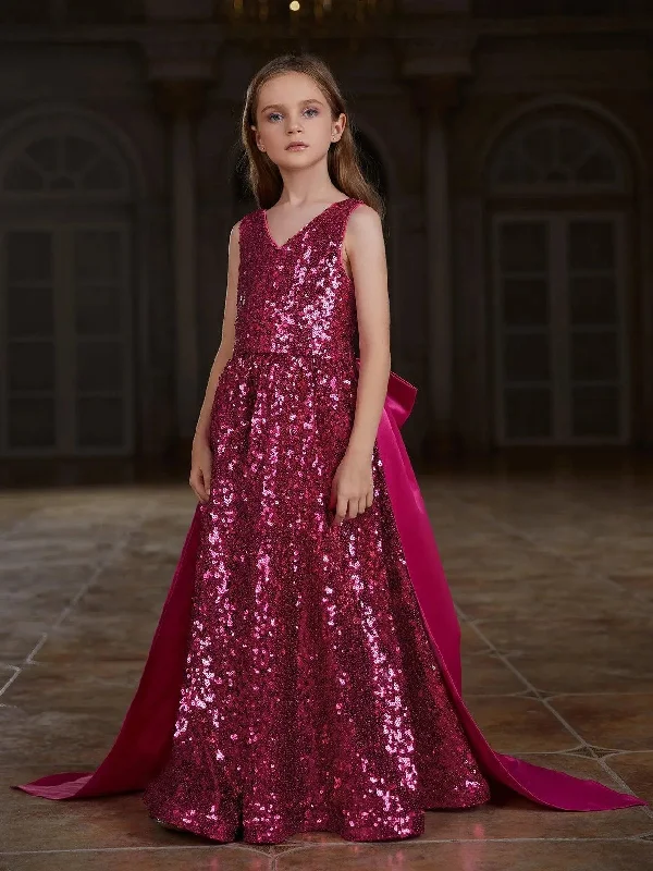 Tween Girls' Contrast Satin Sequin Party Dress Tunics Business professional