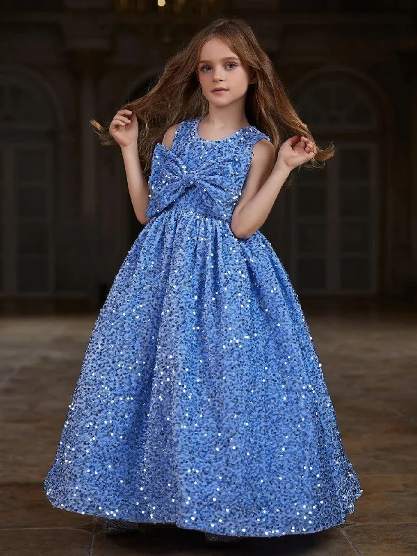 Tween Girls' Cute Sleeveless Bow Front Sequin Party Dress Tunics Chinos classic