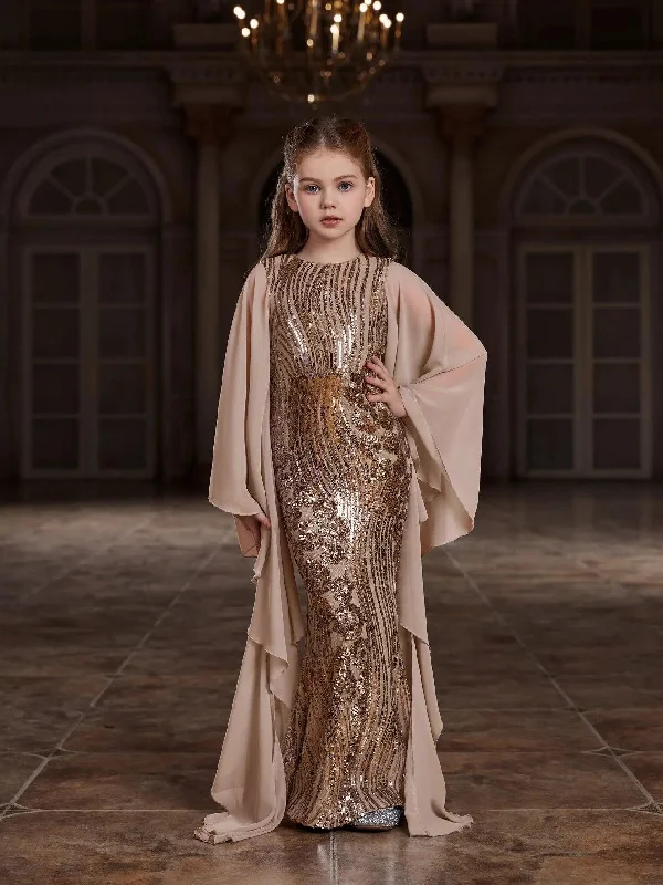 Tween Girls' Extra-Long Sleeves Graphic Sequin Party Dress Tunics Stylish modern