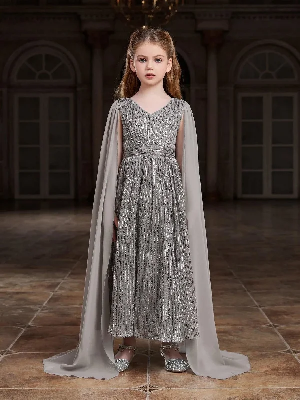Tween Girls' Extra-Long Sleeves Sequin Party Dress Tunics Silk luxurious