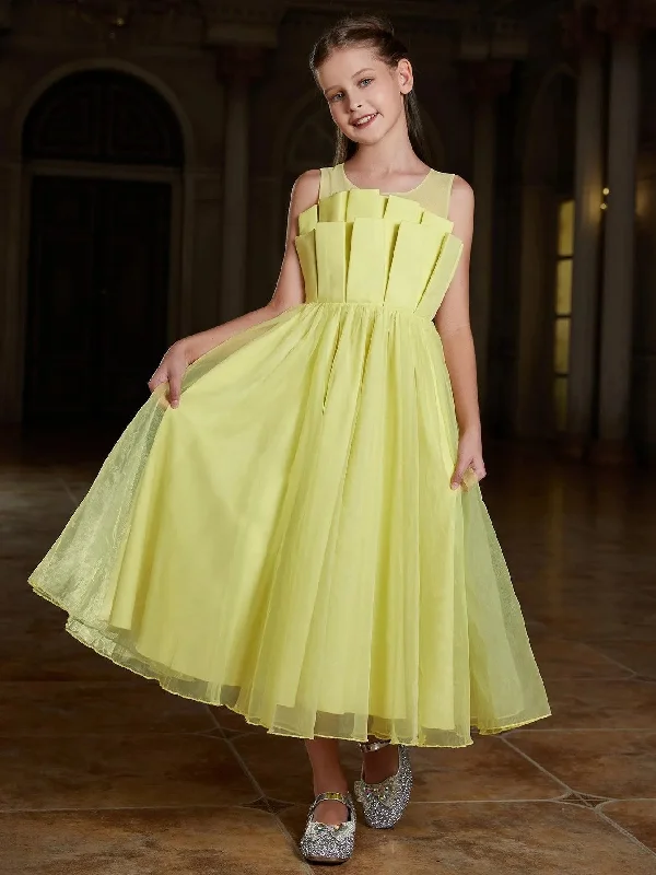 Tween Girls' Pleated Front Sleeveless Party Dresses Tunics Long Elegant