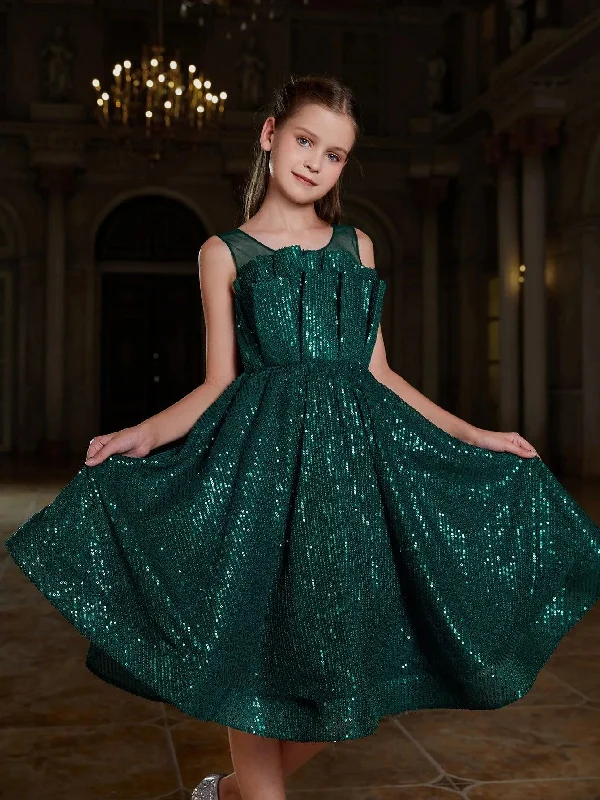Tween Girls' Pleated Front Sleeveless Sequin Party Dresses High-Low Hemline Casual
