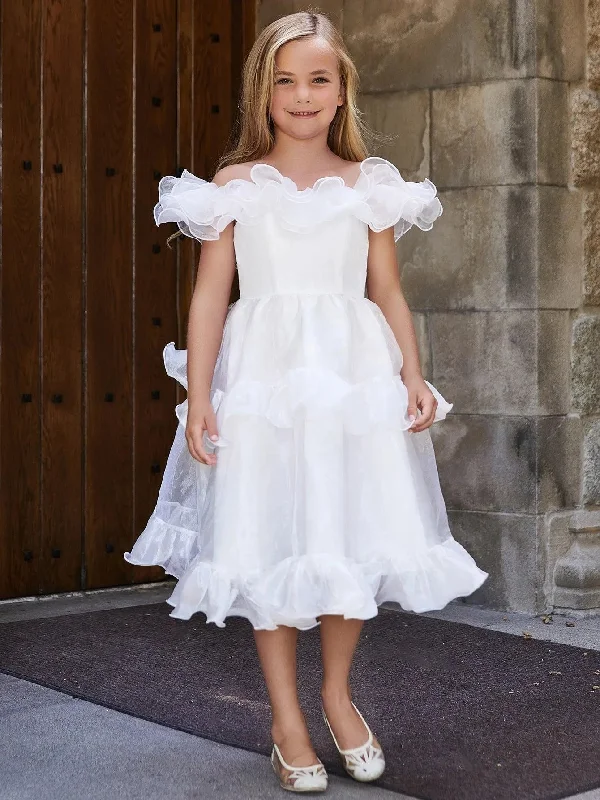 Tween Girls' Ruffle Trim Organza Overlay Party Dress Tunics Polka dots