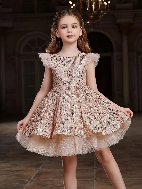 Tween Girls' Sparkling Cap Sleeves Sequin Party Dress empire Waist empire