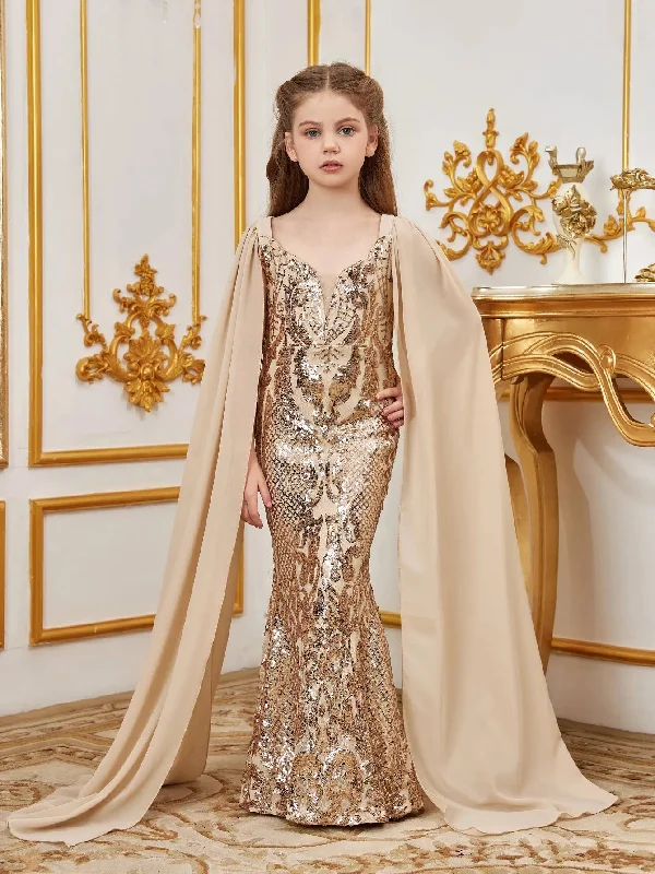 Tween Girls' Sweetheart Neck Cape Sleeves Sequin Mermaid Party Dress Tunics Cozy comfortable Tween Girls' Sweetheart Neck Cape Sleeves Sequin Mermaid Party Dress Tunics Cozy comfortable