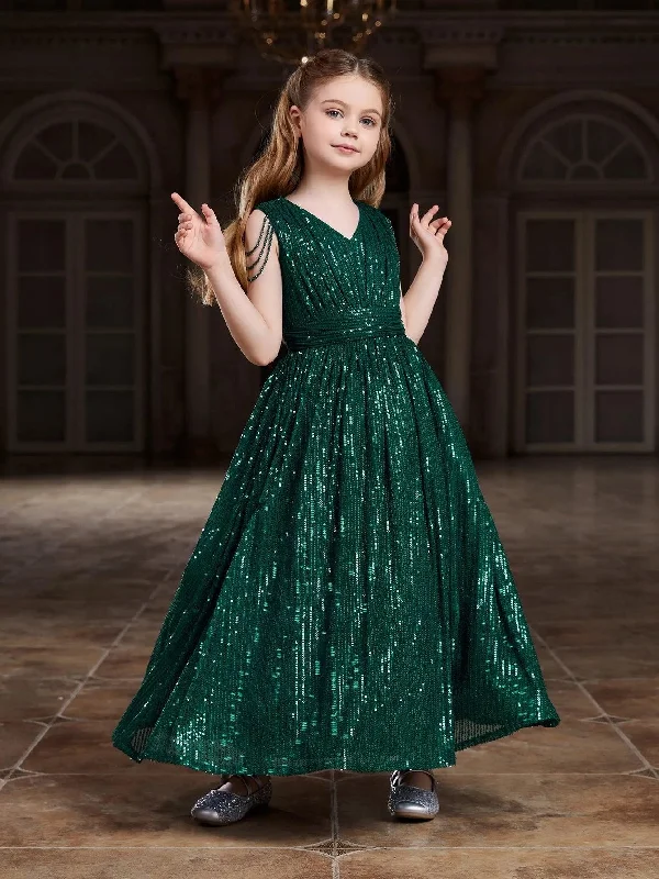 Tween Girls' V Neck Chain Detail Sequin Party Dress Halter Neckline Beach