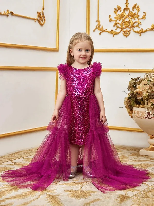 Young Girls' Sleeveless Mesh Layered Hem Sequin Party Dress Tunics Versatile stylish Young Girls' Sleeveless Mesh Layered Hem Sequin Party Dress Tunics Versatile stylish