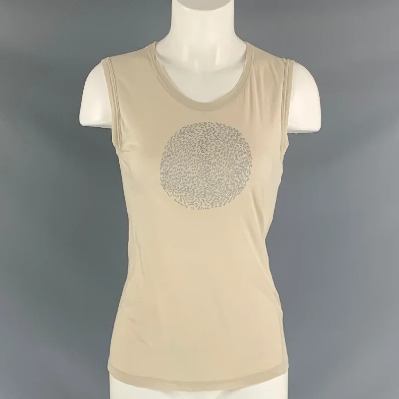 ANN DEMEULEMEESTER Size 6 Beige Silver Cotton Circles T-Shirt V-Neck T-Shirt Long Sleeve Cotton V-Neck T-Shirt Long Sleeve Cotton ANN DEMEULEMEESTER Size 6 Beige Silver Cotton Circles T-Shirt V-Neck T-Shirt Long Sleeve Cotton V-Neck T-Shirt Long Sleeve Cotton