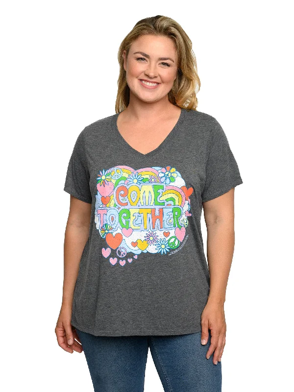 Beatles Come Together V-Neck T-Shirt Women's Plus Size Band Tee Heather Charcoal Striped Floral Plaid Striped Floral Plaid Beatles Come Together V-Neck T-Shirt Women's Plus Size Band Tee Heather Charcoal Striped Floral Plaid Striped Floral Plaid