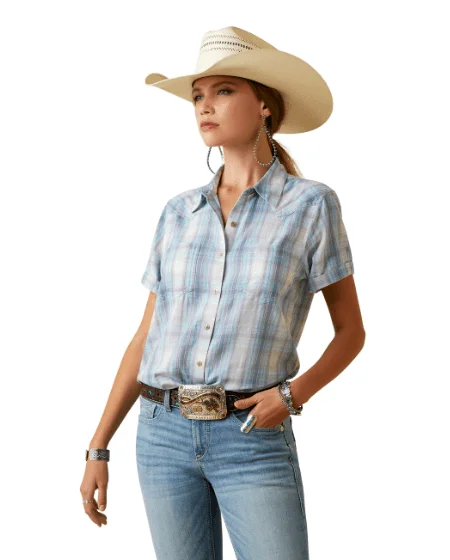 Ariat Women's REAL Billie Jean Summertime Plaid Short Sleeve Western Shirt 10045226 Sequined Glittery Shiny Sequined Glittery Shiny
