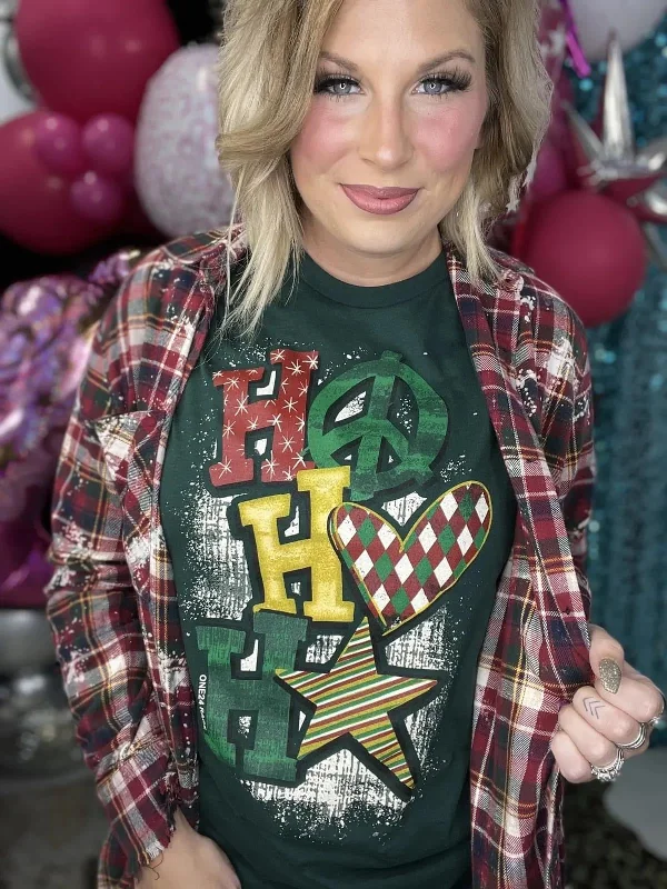 HO HO HO Christmas Tee Graphic T-Shirt Round Neck Polyester Graphic T-Shirt Round Neck Polyester