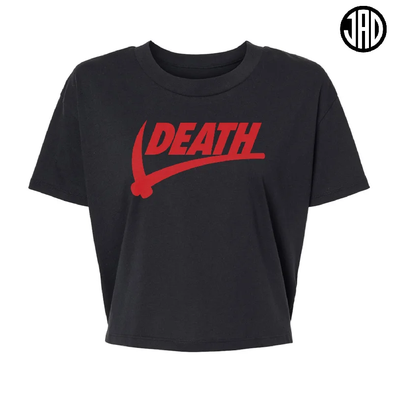 Death Sport Red - Alternative Women's Crop Tee Satin Blend Silk Blend Wool Blend Satin Blend Silk Blend Wool Blend