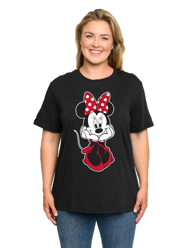 Minnie Mouse T-Shirt Sitting Black Disney Women's Plus Size Graphic Tee Machine Wash Dry Clean Hand Wash Machine Wash Dry Clean Hand Wash