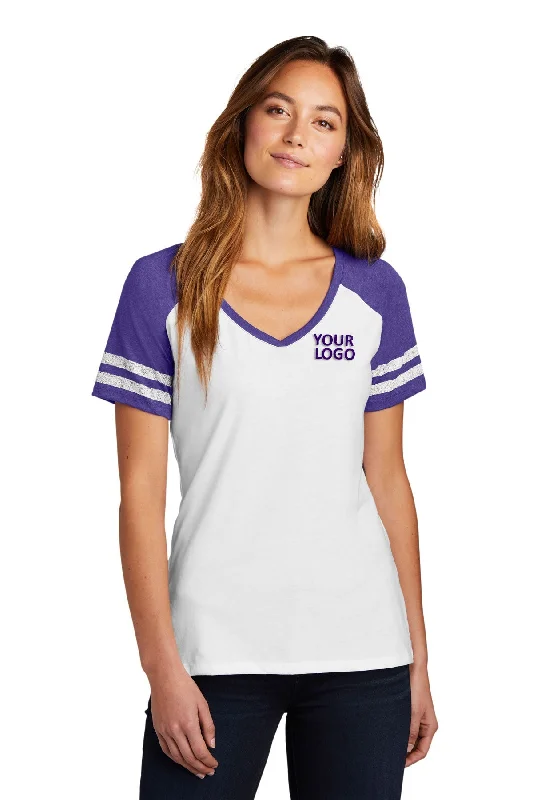 District Made Ladies Game V-Neck Tee's, White/ Heathered Purple Fleece Fabric Down Fabric Feather Fabric Fleece Fabric Down Fabric Feather Fabric