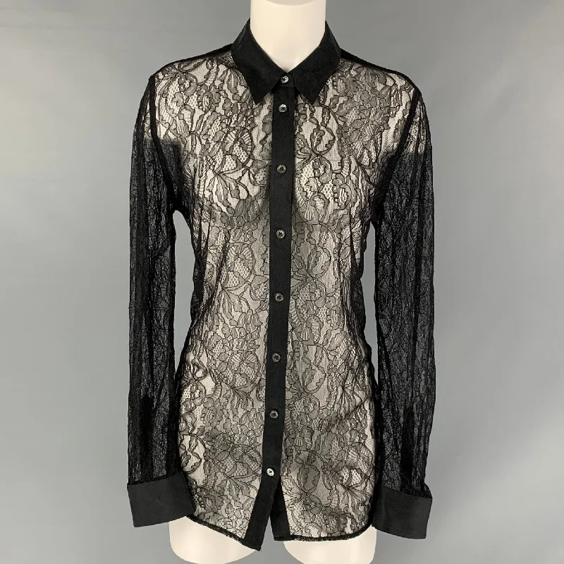 EQUIPMENT Size M Black Lace Button Up Shirt Satin Blend Silk Blend Wool Blend Satin Blend Silk Blend Wool Blend EQUIPMENT Size M Black Lace Button Up Shirt Satin Blend Silk Blend Wool Blend Satin Blend Silk Blend Wool Blend