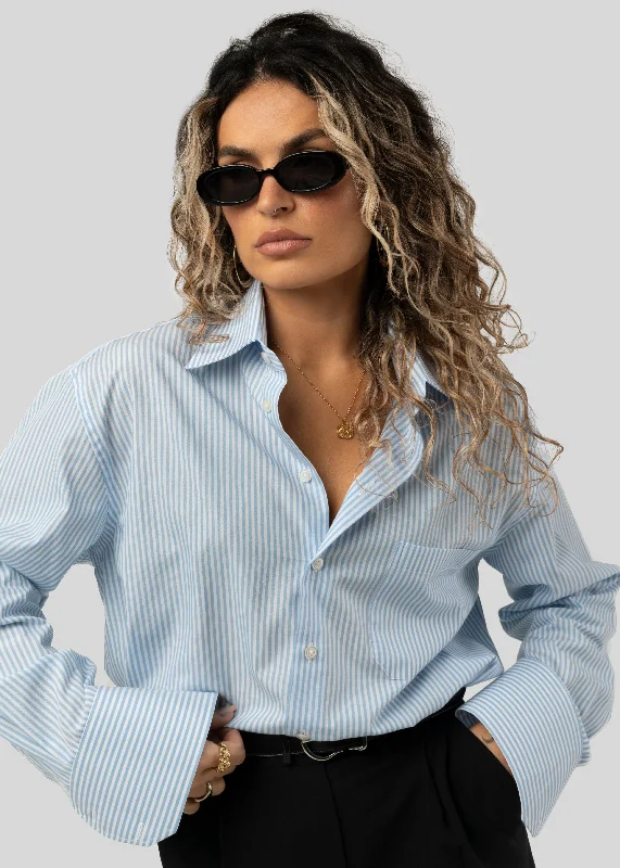 The Boyfriend Shirt Blue & White Stripes Rayon Velvet Corduroy Rayon Velvet Corduroy The Boyfriend Shirt Blue & White Stripes Rayon Velvet Corduroy Rayon Velvet Corduroy